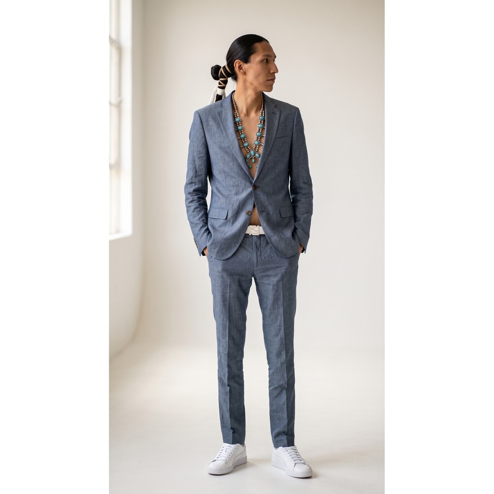 NWT PURE LINEN INDOCHINO Blue Two-Piece Suit UNISEX Traditional Closet Staple